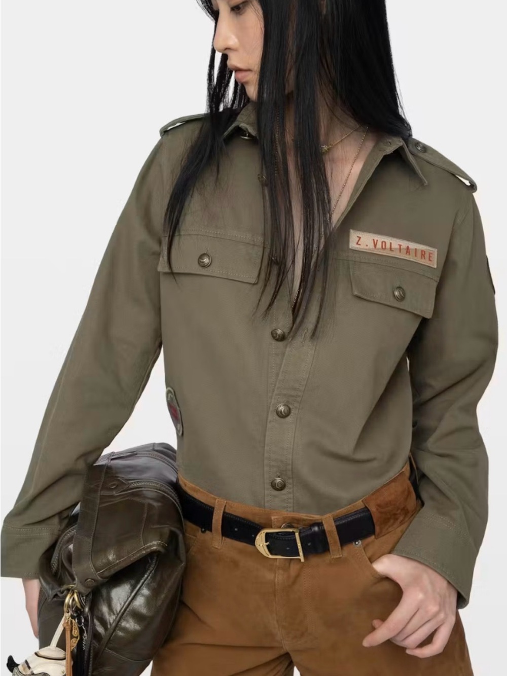 Zadig & Voltaire Taskam Cowboy  Shirt Jacket Womens Xs Humberto  Military $358